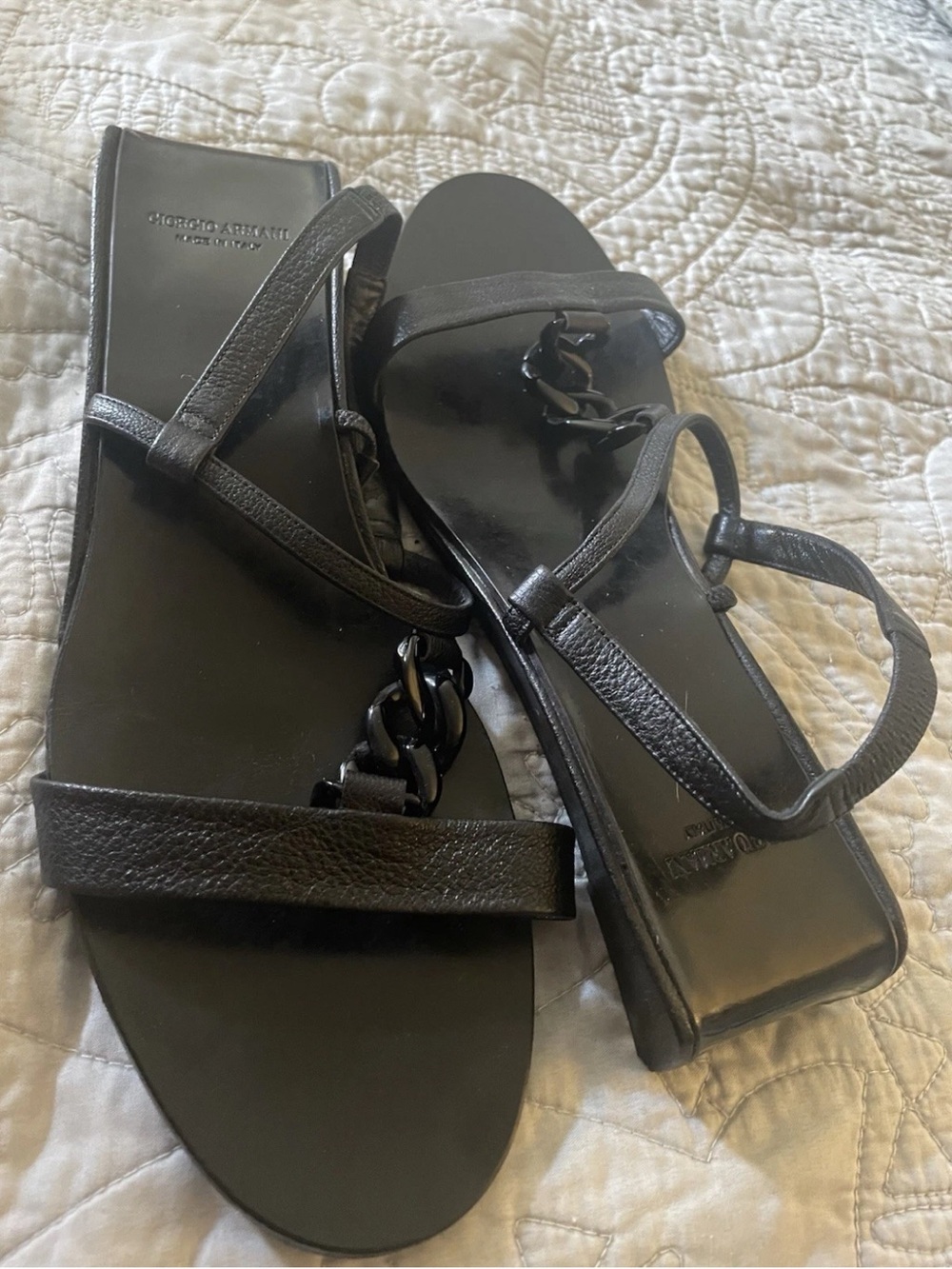 Giorgio Armani Black Leather Strappy Chain Sandals